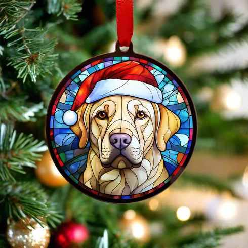 Labrador Yellow in Santa Hat Suncatcher Decoration